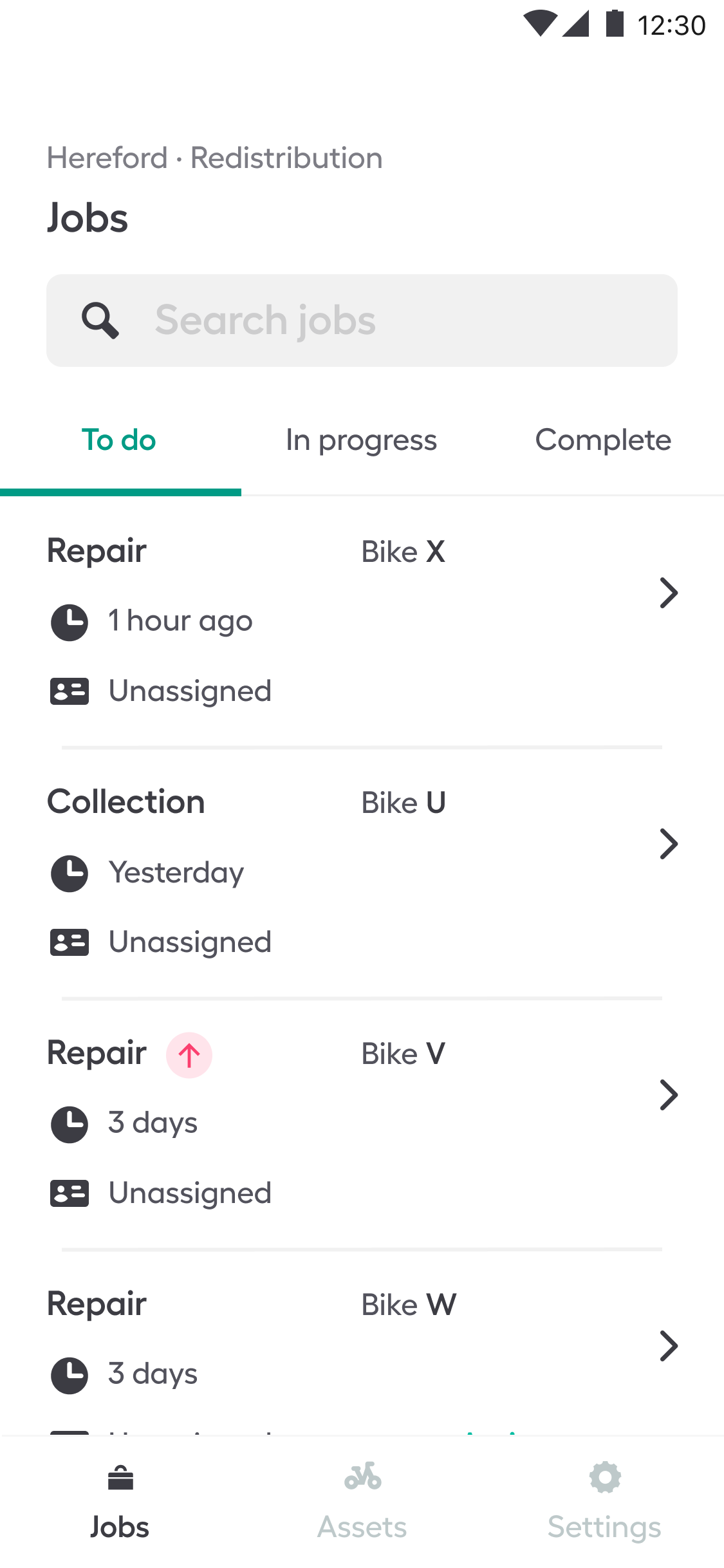 User selects a repair job from the list